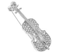 Violin Brooch Pins Rhinestone Lapel Pin Badge Silver Alloy