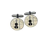 Violin Cufflinks for Men - Classical String Instrument Gift for Violinist, Music Teacher & Orchestra Player - Sheet Music Score Design - Wedding & Secret Santa