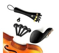 Violin Fiddle Accessories Kit Violin Accessories Fitting Black Ebony Violin Pegs Chin Rest Tailpiece Gut Finetuner Screw(4-4 Violin)