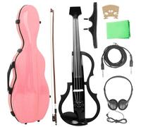 Violin for Beginners 4/4 Electro Acoustic Violin Intelligent Silent Electroacoustic Violin Earphones Connecting Fiddle Beginner Set(Set2)