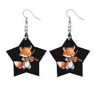 Violin Fox Women's Wooden Earring Star Dangle Earrings Pendant Jewelry