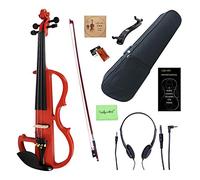 Violin Full Size Kit for Adults Beginner, 4/4 Red Colored Solid Wood Electric/Silent Violin Kit with Ebony Fittings (Full Size)