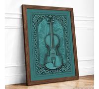 Violin in Celtic Frame Eclectic Framed Wall Art Print A1 (84.1×59.4cm) Walnut, Wall Decor for Living Room, Bedroom, Office & Home, Ready to Hang, Art Gift