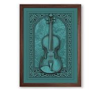 Violin in Celtic Frame Eclectic Framed Wall Art Print A4 (29.7×21cm) Walnut, Wall Decor for Living Room, Bedroom, Office & Home, Ready to Hang, Art Gift