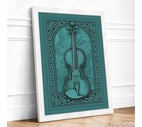Violin in Celtic Frame Eclectic Framed Wall Art Print A4 (29.7×21cm) White, Wall Decor for Living Room, Bedroom, Office & Home, Ready to Hang, Art Gift