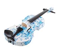 Violin Instruments Blue And White Floral Art Violin Set With Case Bow And Shoulder Rest Hand Painted Solid Ebony Wood