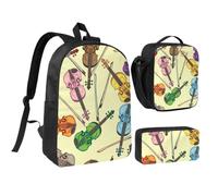 Violin Music Note,Student Backpack,Lunch Bag,Pencil Case 3 Piece Set