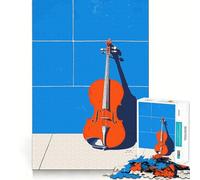 Violin on Blue Tiles Jigsaw Puzzle 1000 Pieces Cognitive Fun Play High Precision Die Cut Unique Gift for Stress Relief (38x52cm)