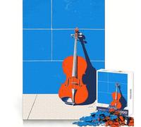 Violin on Blue Tiles Teenagers 1000 Piece Jigsaw Puzzle Reasoning Skill Stress Relief Fun Sharp Cut Best Gift (50x75cm)