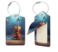 Violin Poster Luggage Tags for Suitcases, PU Leather Travel Bag Label Suitcase Tag with Stainless Steel Loop Name ID Labels with Privacy Cover Baggage Tags for Women Men, Black, 1