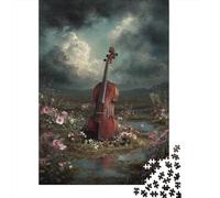 Violin Puzzle 1000 Pieces Dark Cloud Ruins Wood Puzzle for Adults Challenge Toy Educational Games Home Decoration 1000pcs (75x50cm)