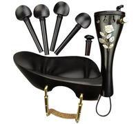 Violin Replacement Parts Ebony Wood Pretty 4/4 Violin Accessories Pegs Chin Rest Tailpiece Chinrest Clamp,Finetuner Tail Gut Inlay