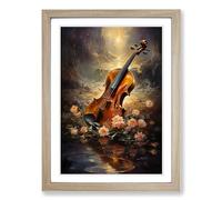 Violin Romanticism Framed Print | A2 Oak Framed Wall Art | Ready to Hang | Modern Music Picture | Living Room Bedroom Lounge Office