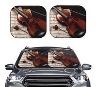 Violin Sheet Music 2-Piece Car Windshield Sun Shade Cover Foldable Car Sun Shield Windshield Sunshades with Drawstring Pouch Front Window Sun Protection Shield for Most Sedans SUV Truck Medium