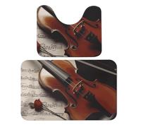Violin Sheet Music 2-Piece Coral Velvet Bathroom Rugs Set, 19.7"x31.5" Non-Slip Absorbent Floor Mat for Bath, Shower, Kitchen - Soft U-Shaped Bath Mat Set, Quick-Dry, Easy Clean, Multiroom Decor