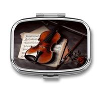 Violin Sheet Music_78030672 Pill Case 2 Compartment Metal Small Pill Box Travel Pill Organizer Portable Medicine Container Mini Daily Medication Holder for Vitamin Container Fish Oil