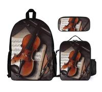 Violin Sheet Music Backpack with Lunch Box Pencil Case 3 Piece Set Travel Bag Casual Daypack Laptop Backpack, White, One Size, Travel Backpacks