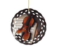 Violin Sheet Music Ceramic Christmas Ornaments 3 Inch Round Double-Sided Xmas Tree Decorations Pendant with Gold Ribbon for Home Holiday Decor, Gift for Family & Friends