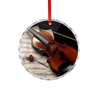 Violin Sheet Music Glass Circular Pendant Personalization Christmas Tree Hanging Ornaments Funny Round Glass Hanging Pendants Holiday Decor for Party Xmas Wedding