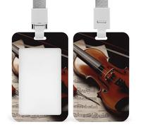 Violin Sheet Music ID Badge Holder with Lanyard Vertical Badge Reel Clip Durable Clear Window Name Tag ABS Plastic Push-Pull Design ID Card Holder for Office, Nurses, Employees