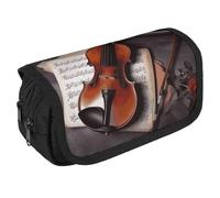 Violin Sheet Music Pencil Case Double Layer Pencil Pouch Large Capacity Pencil Bag Double Zipper Portable Pen Case Makeup Bag for Men Women Travel Business Office