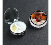 Violin Sheet Music Pill Box 3 Compartment Round Portable Pill Case for Pocket or Purse Pill Holder Weekly Pill Organizer Decorative Metal Medicine Vitamin Organizer Travel Gift