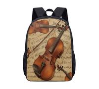 Violin Sheet Music Print Backpack 17 Inch Vintage Classical Instrument School Bag Retro Orchestra Score Bookbag for Teens Kids (01)