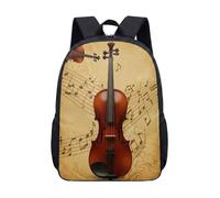 Violin Sheet Music Print Backpack 17 Inch Vintage Classical Instrument School Bag Retro Orchestra Score Bookbag for Teens Kids (02)