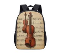 Violin Sheet Music Print Backpack 17 Inch Vintage Classical Instrument School Bag Retro Orchestra Score Bookbag for Teens Kids (03)