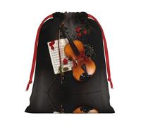 Violin Sheet Music Print Plush Gift Bags With Drawstring, Reusable Gift Wrap For Christmas, Wedding, Party -Size M