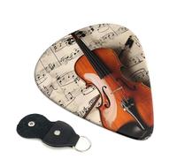 Violin Sheet Music Printed Guitar Picks, 6 Pack with Leather Keychain Pick Holder - 0.46mm, 0.71mm, 0.96mm Assorted Thickness for Acoustic Ukulele, Electric Guitar, Acoustic Guitar, Bass