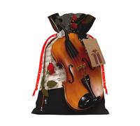 Violin Sheet Music Printing Drawstring Christmas Bag With Kraft Tag 4.7x6.9 Inch For Halloween Wrapping Gifts
