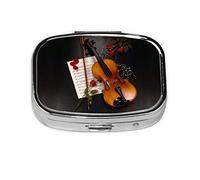 (Violin Sheet Music) Square Pill Box with 2 Compartment Small Pill Organizer Portable Pill Case Vitamin Containers, Travel Essentials 5.5x4x1.8 cm