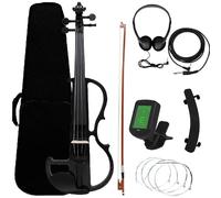 Violin Starter Kit 4/4 Electric Violin Silent Body Electric Fiddle With Bow Case Headphone Connection Cable Violin Parts & Accessories(Black)