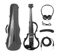 Violin Starter Package Professional 4/4 Electric Headless Carbon Fiber Fiddle Electric Violin With Bow Carry Case Headphone Cable Shoulder Rest(Set 10)