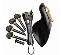 Violin Tuning Pegs Ebony Wood Set Carved Patterns Violin Fittings Peg Tailpiece Chinrest Endpin Installed Screw Fine-tuner Tail Gut Violin