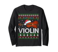 Violin Ugly Christmas Sweaters Orchestra Violin Player Music Long Sleeve T-Shirt