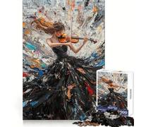 Violinist in Black Dress Jigsaw Puzzle for Teenagers 1000 Pieces Logical Think Tranquil Escape Seamless Lock Holiday Treat (38x26cm)