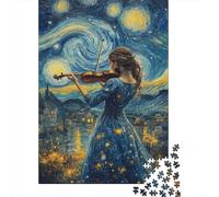 Violinist Under Starry Sky 1000 Piece Jigsaw Puzzle: Starry Night Violinist Scene for Adults Teens Educational Game Decompression 70x50cm/1000pcs