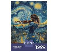 Violinist Under Starry Sky 1000 Pieces Jigsaw Puzzle Premium Jigsaw Puzzle Thick Cardboard Impossible Hard Challenging Relaxation Creativity Gift Giving for Adults 52x38cm/1000pcs