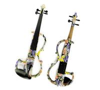 Violins Electric Art Violin Colored Yellow Purple Flowers Painted Solid Wood Silent Violin 4/4 Ebony Fittings W/Parts