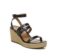 Vionic Women's Capri Sabina Strappy Espadrille Wedges- Supportive Ladies Platform Leather Sandals that include Three-Zone Comfort with Orthotic Insole Arch Support, Medium Fit, Black, 9 UK