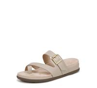 Vionic Women's Carmela Slide Sandal | Oatmeal Beige Leather | Wide Fit | Buckle Adjustable Strap | VIO Motion Arch Support & Plantar Fasciitis Relief | Everyday Flat Sandal | UK 5.5