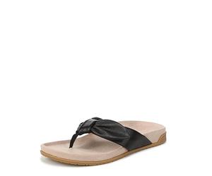 Vionic Women's Eva Flat Sandals, Black Leather, Wide Fit, UK 3