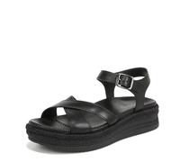 Vionic Women's Mar Flat Sandal, Black Leather, 4 UK