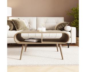 Vionna Mid Century Curved Coffee Table Oak Storage Modern Living Room
