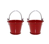 VIONNPPT 2 Pieces Dollhouse Mini Bucket, 1: 12 Metal Bucket, Model Tin Bucket with Carry Handle for Garden Plants, Home Party, Dollhouse Decoration, Children's Gift (Red)