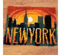 VIONNPPT 3D City Style Latch Hook Rug Kit - Self Carpet for Children & Adults - Latch Hook Set with Pre-Print (New York, 60 cm x 40 cm)