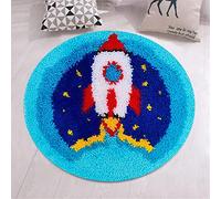 VIONNPPT Caricature Latch Hook Rug for Yourself, DIY Yarn Embroidery Cushion Rug, Latch Hook Carpet Kits for Children and Adults, Creative Gift, 50 cm x 50 cm (Spaceship)