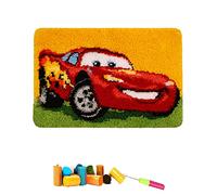 VIONNPPT Cartoon Car Pattern Latch Hook Kit Self Carpet Set, 3D Creative Gift Tapestry for Adults Children (Car, 50 cm x 38 cm)